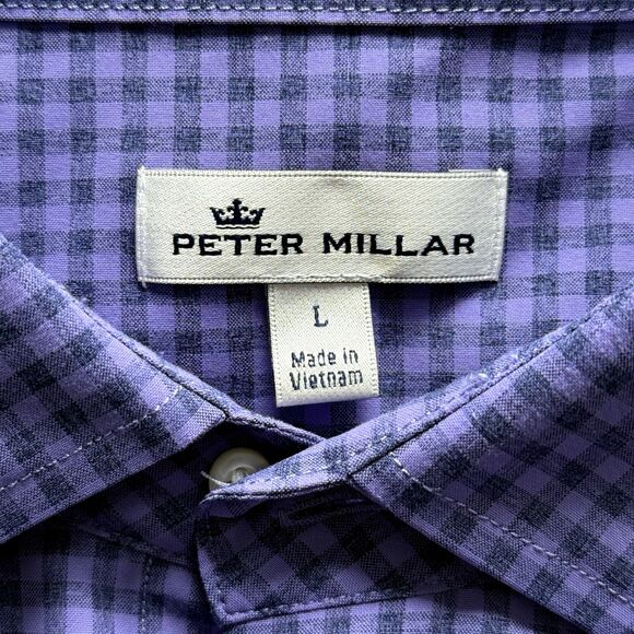 Peter Millar Crown Long Sleeve Button Up Shirt Mens Large Purple Check Blue - Picture 4 of 5
